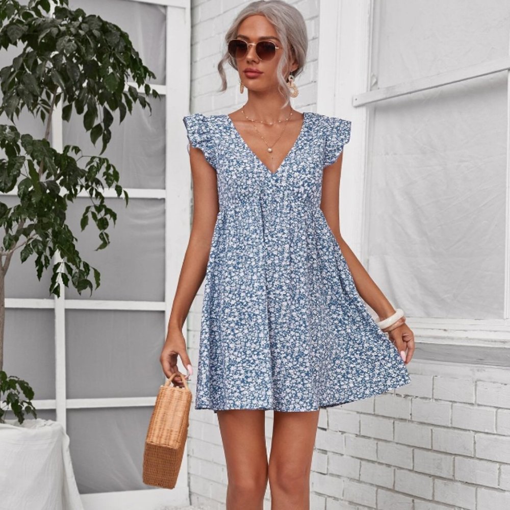 Ruffle Armhole Floral Dress